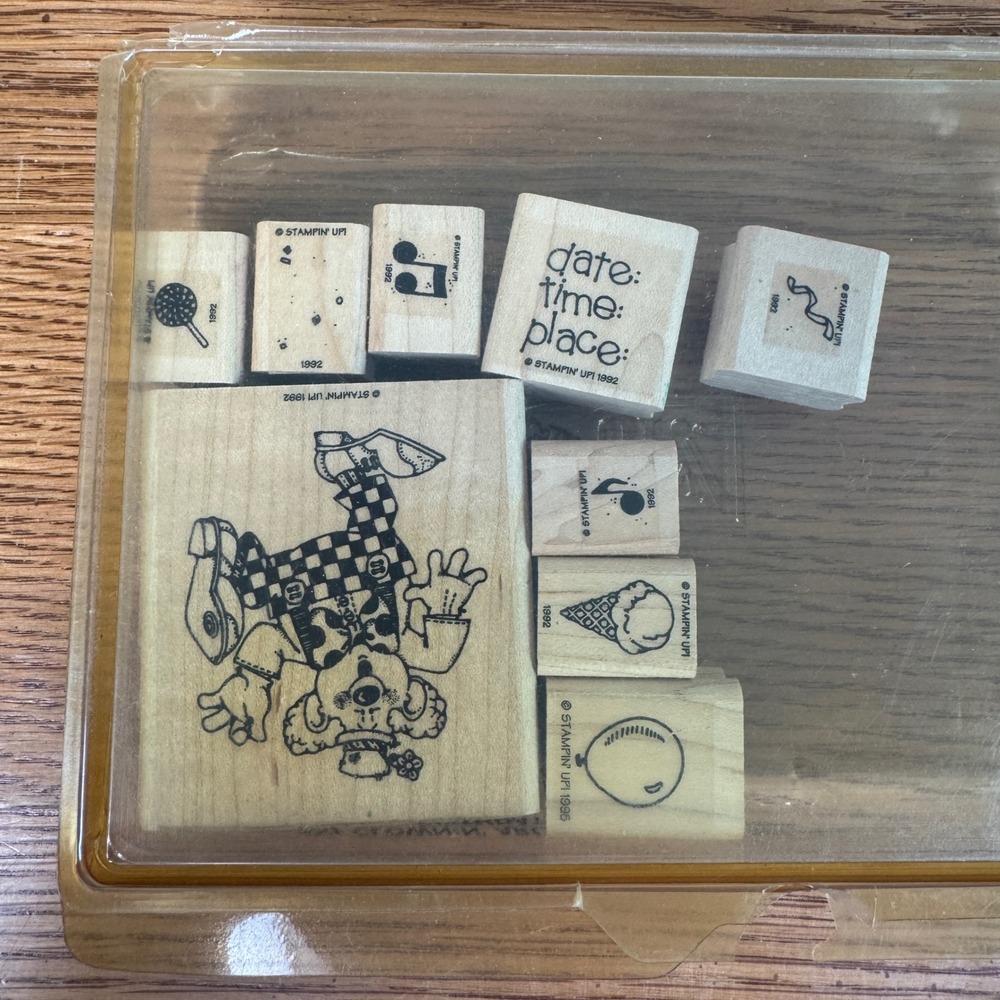 Stampin Up Clownin Around Birthday Wood Mounted Rubber Stamp Set Vintage 1992